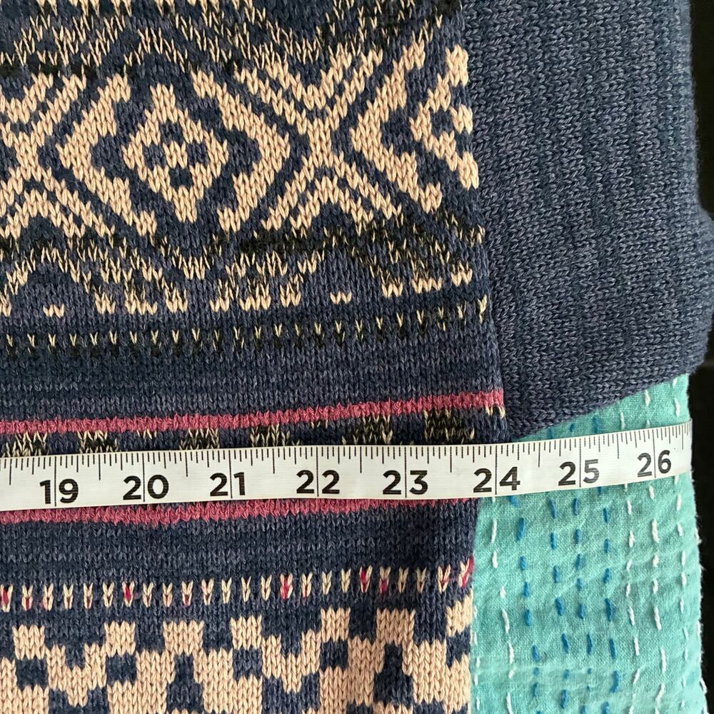 Chaps Womens Small Fair Isle Open Front Cardigan Sweater Blue Cotton Blend - Picture 4 of 11